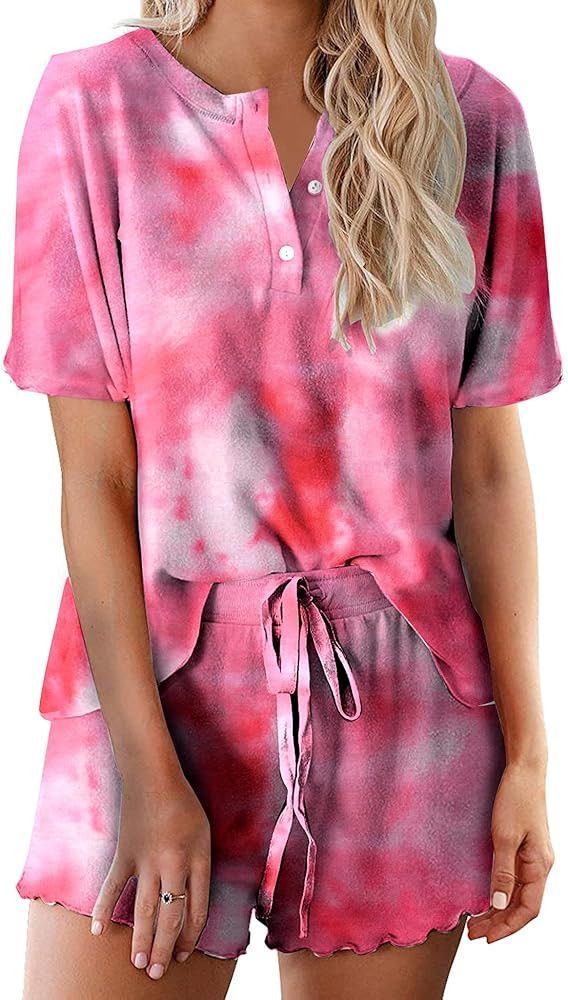 Ekouaer Tie Dye Pajamas Set Womens Loungewear Sleepwear 2 Piece PJ Sets | Amazon (US)