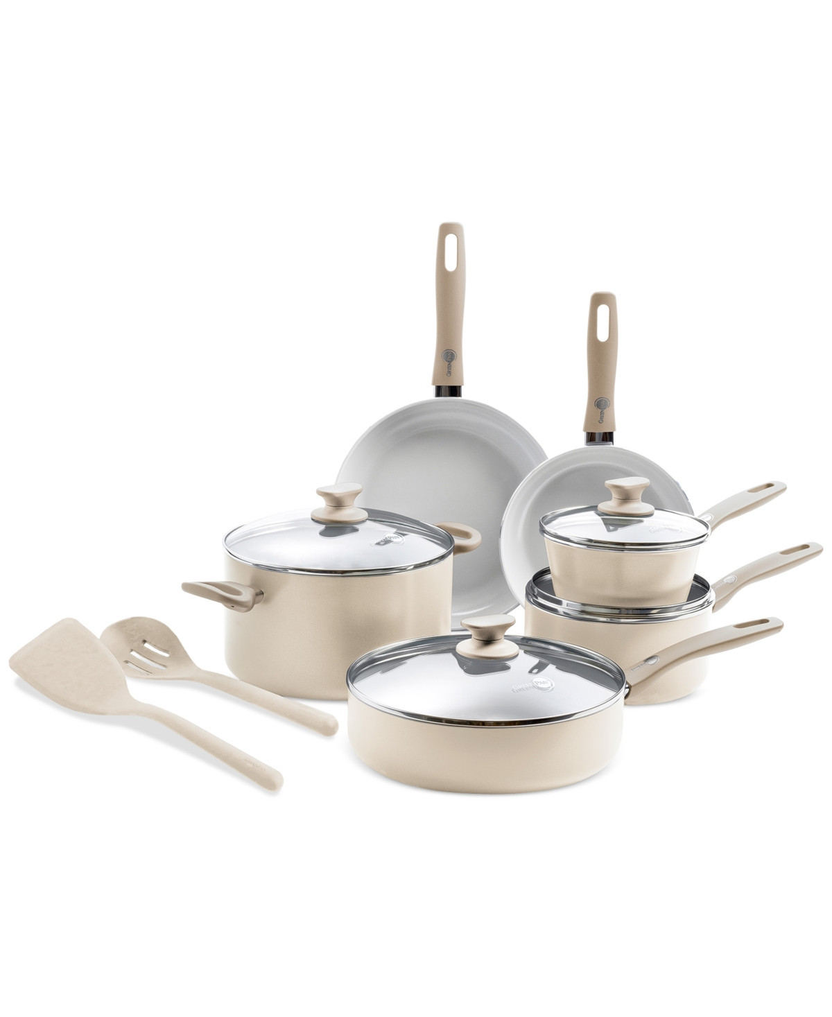 GreenPan Dover Ceramic Nonstick 12-Piece Cookware Set - Taupe | Macy's