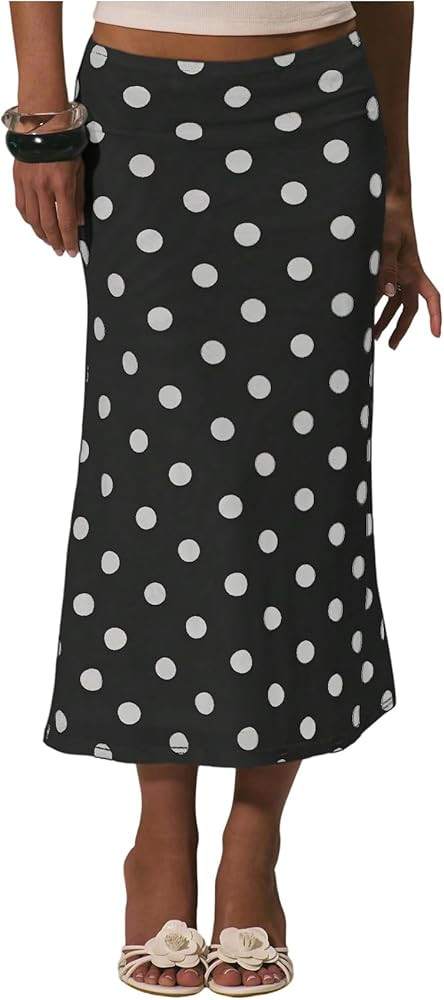 MakeMeChic Women's Polka Dots Midi Skirt Summer Mesh Flowy Long Skirts | Amazon (US)