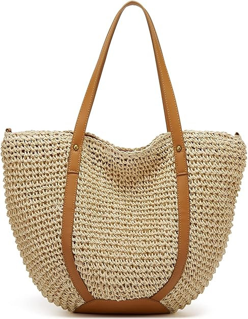 Straw Bags for Women Summer Beach Woven Tote Hobo Handbag Casual Straw Shoulder Bags for Travel V... | Amazon (US)