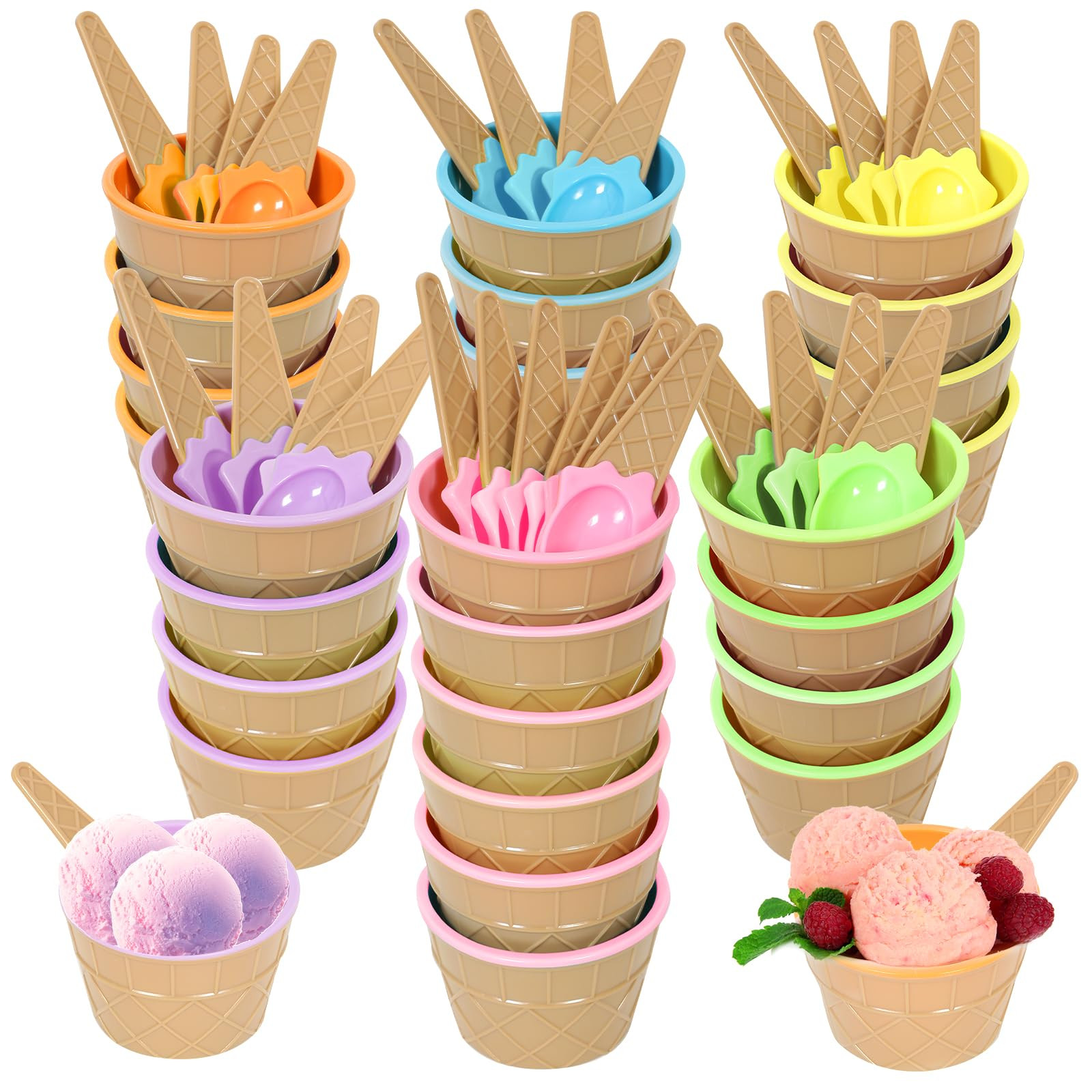 Hbaushun 26 Pack Plastic Ice Cream Bowls with Spoons,Reusable Plastic ice Cream Cups,Cartoon Candy Colorice Cream Bowls Set for Sundae Frozen Yogurt Summer Holiday Parties | Amazon (US)