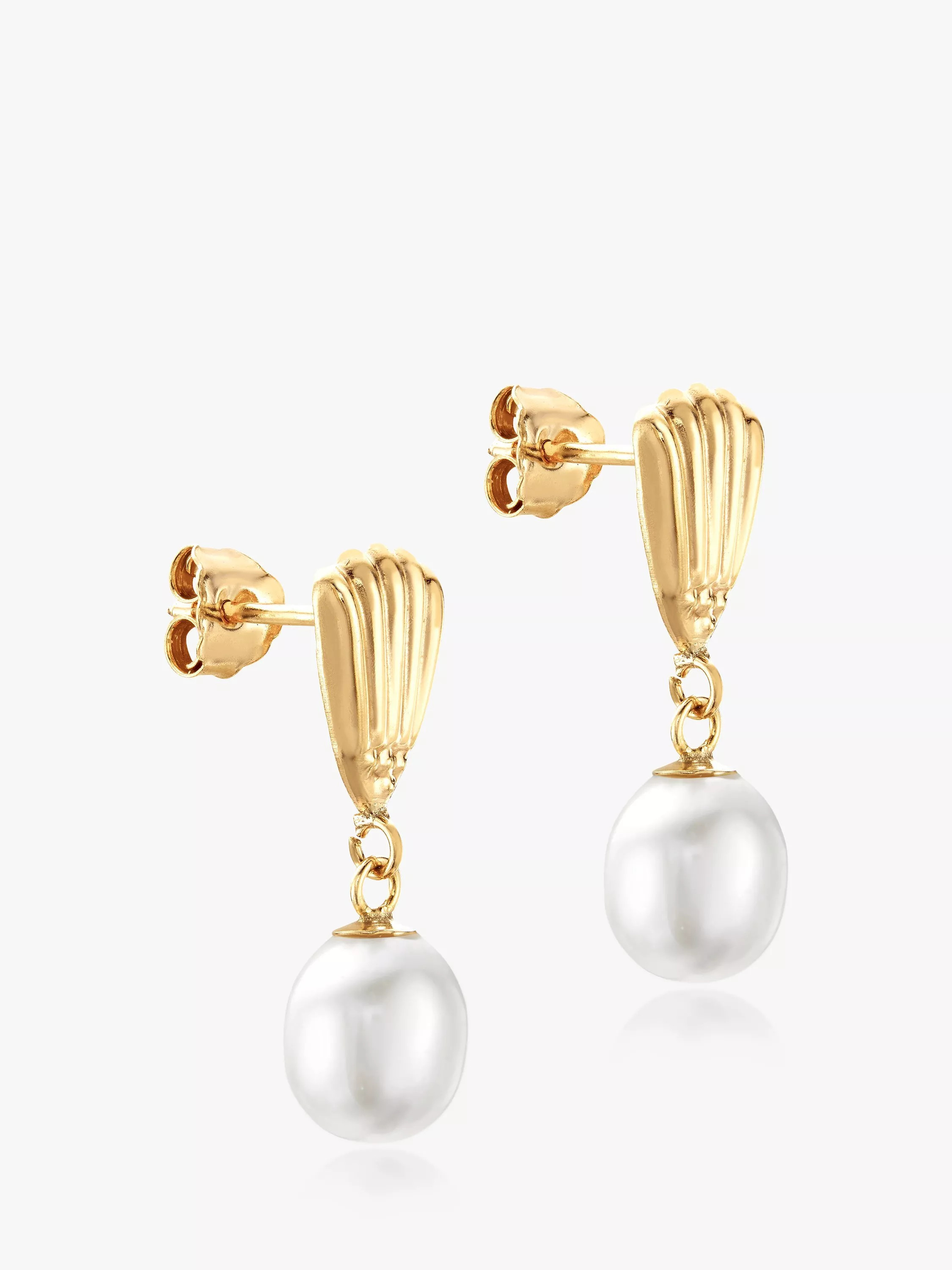 IBB 9ct Yellow Gold Freshwater Pearl Shell Drop Earrings, Gold | John Lewis (UK)