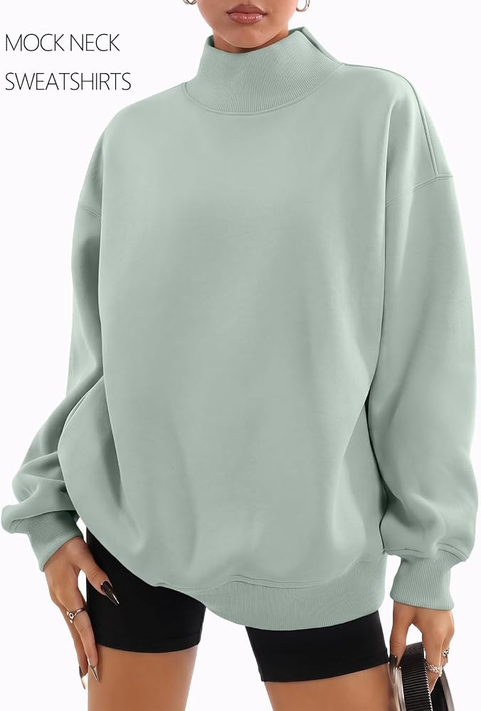 Trendy Queen Womens Mock Neck Sweatshirts Oversized Pullover Fall Outfits | Amazon (US)