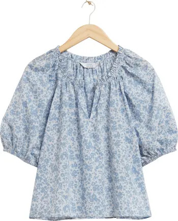 Floral Print Puff Sleeve Cotton Blouse | Nordstrom