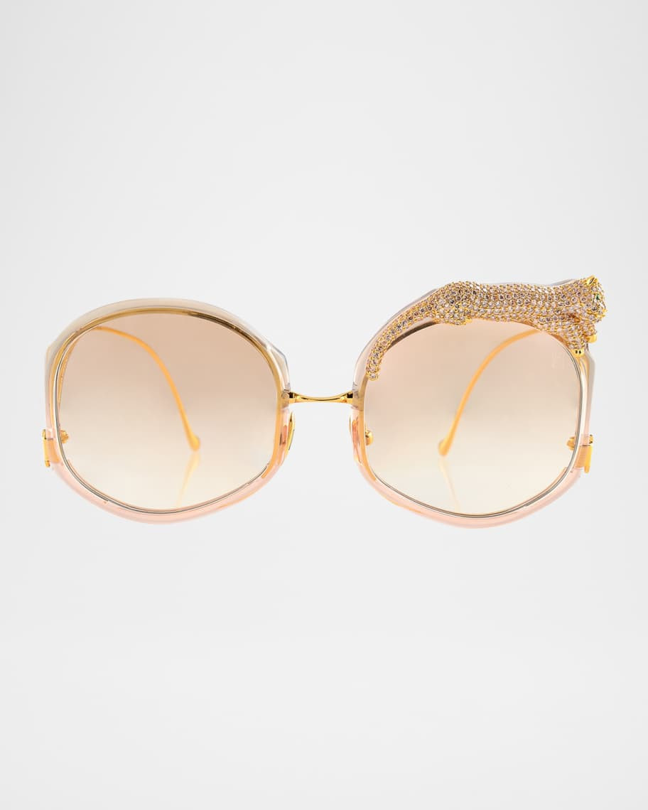 Anna-Karin Karlsson Rose Et Le Reve Sun Round Crystal-Embellished Leopard Sunglasses | Neiman Marcus