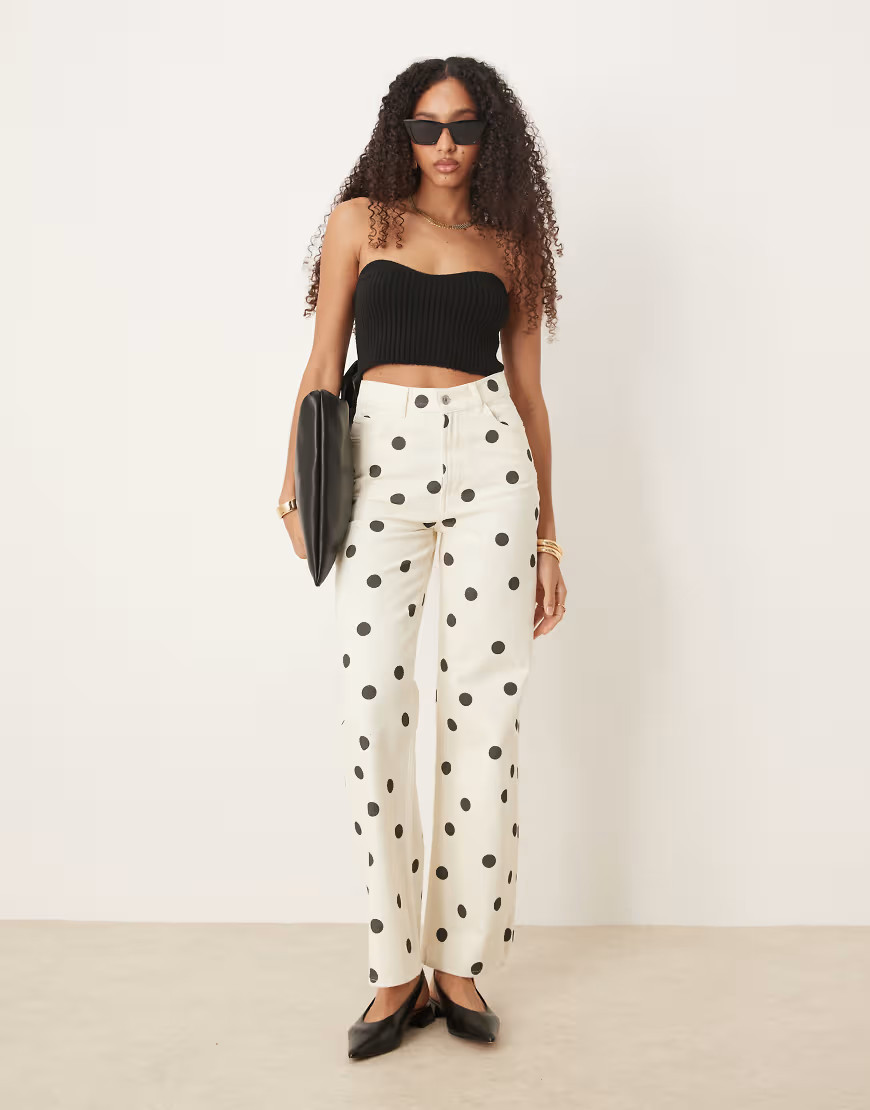 ASOS DESIGN dad jeans in polka dot print-White | ASOS (Global)