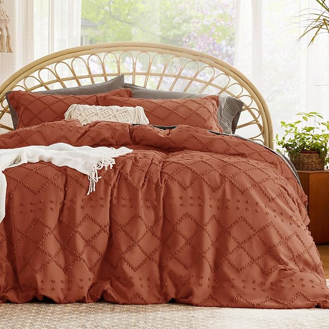 Bedsure Boho Duvet Cover Queen Size - Terracotta Breathable & Soft Boho Bedding, Machine Washable... | Amazon (US)