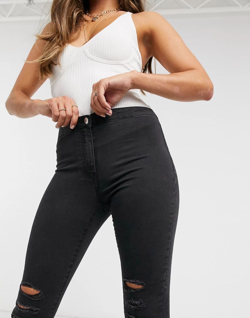 Parisian high waisted skinny jeans with ripped knees in black | ASOS (Global)