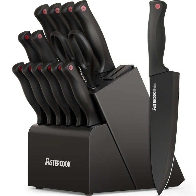 Astercook 14-Piece Kitchen Knife Set, Knives Block Set with Built-in Sharpener, Healthy Anti-Rust... | Walmart (US)