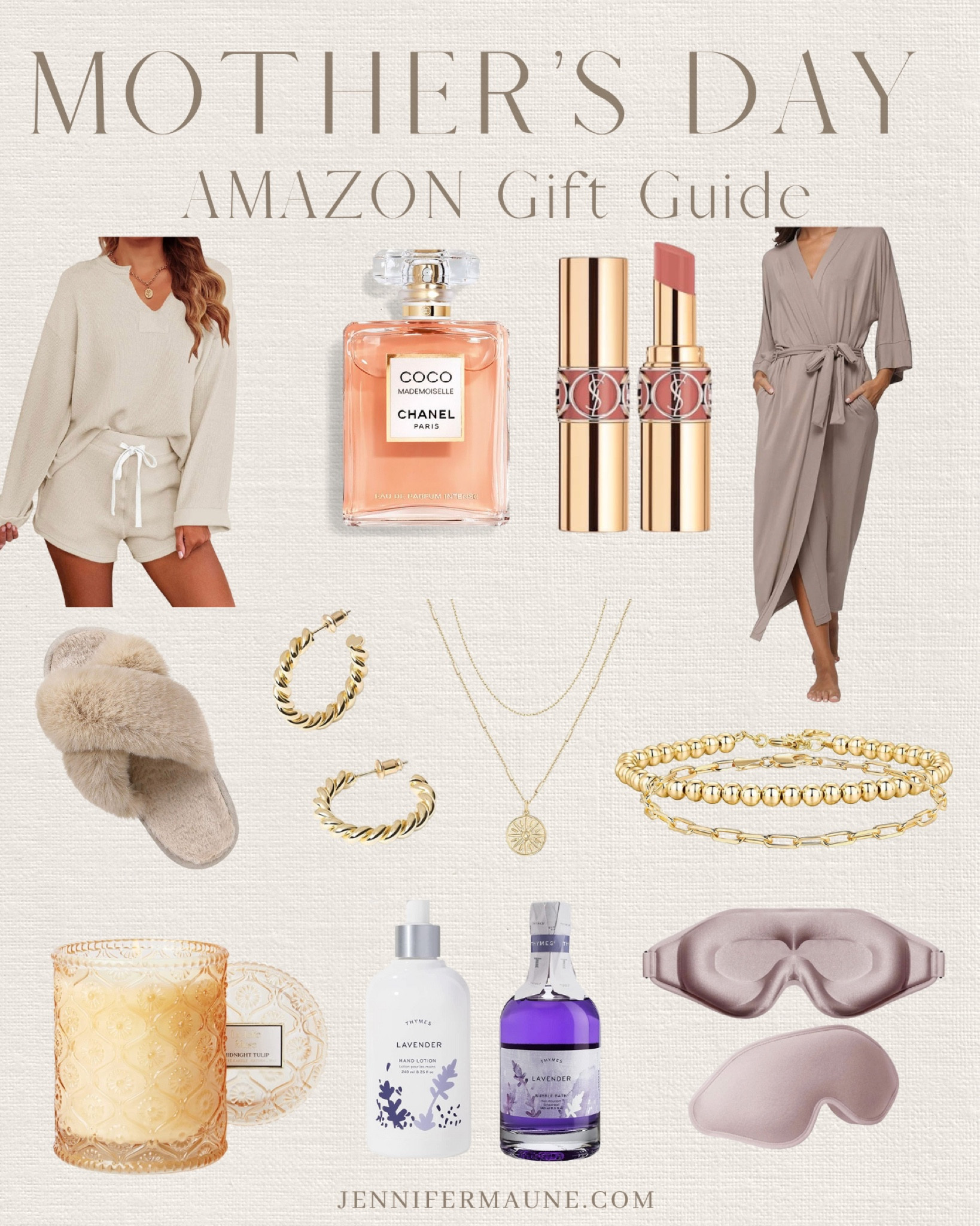 Mother’s Day gift guide, spa gifts, robe, Chanel coco perfume, Amazon Mother’s Day, Amazon gifts, gold bracelets, lavender bath products, eye mask, Lux candle, vsl lipstick, women’s pajamas 

#LTKFind #LTKGiftGuide #LTKSeasonal