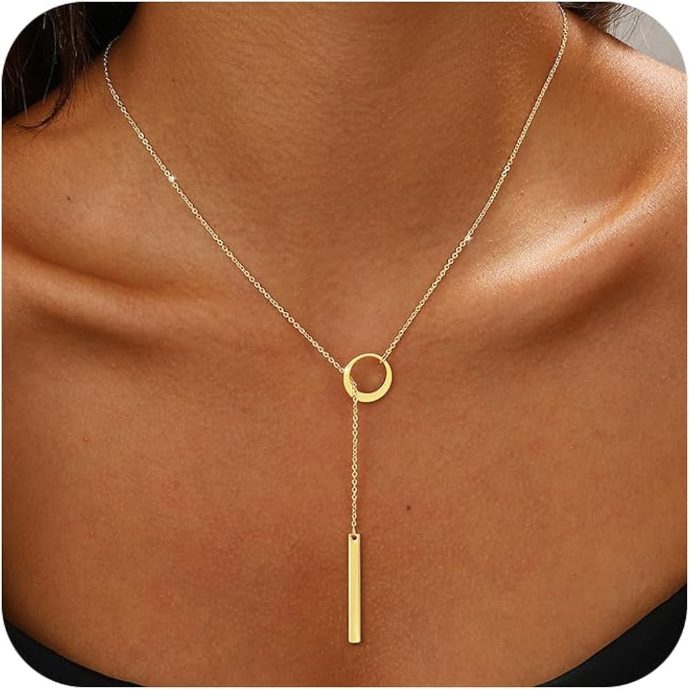 Long Gold Necklace for Women Trendy, Dainty Layered Lariat Necklace 14k Gold Plated Silver Y Shap... | Amazon (US)