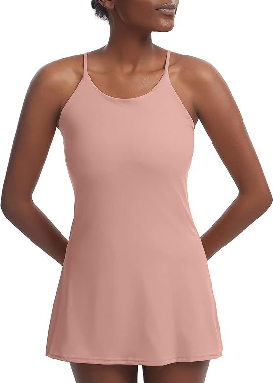 Amazon.com: Women's Tennis Dress, Workout Golf Dress Built-in with Bra & Shorts Pocket Sleeveless... | Amazon (US)
