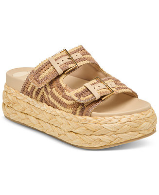 Women's Falyn Platform Double Buckle Raffia Woven Footbed Sandals | Macy's