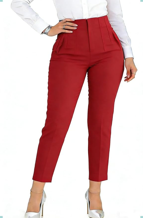 Womens Stretchy Dress Pants 2026 Trendy High Waisted Pleated Straight Leg Business Work Casual Tr... | Amazon (US)