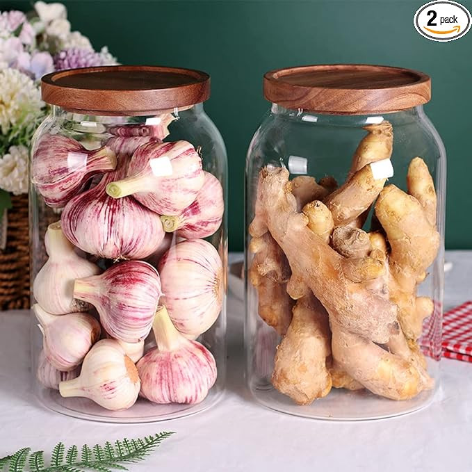 SAIOOL 1 Gallon Glass Jar with Wooden Acacia Airtight Lid,Large Glass Storage Jar set of 2, BPA-F... | Amazon (US)