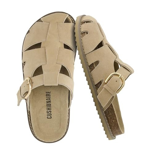 CUSHIONAIRE Benson Fisherman Sandals for Women 2025 – Suede Slip On Closed Toe Womens Clogs with Memory Foam Cork Footbed and Arch Support, BISCUIT 11 | Amazon (US)