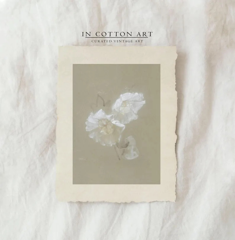 Vintage Minimalist Flower Art Print / Neutral Botanical Wall Art / Rustic Farmhouse Decor PRINTAB... | Etsy (US)