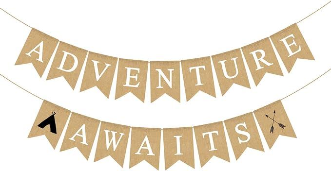 Jute Burlap Adventure Awaits Banner Graduation Party Retirement Party Bon Voyage Party Baby Showe... | Amazon (US)