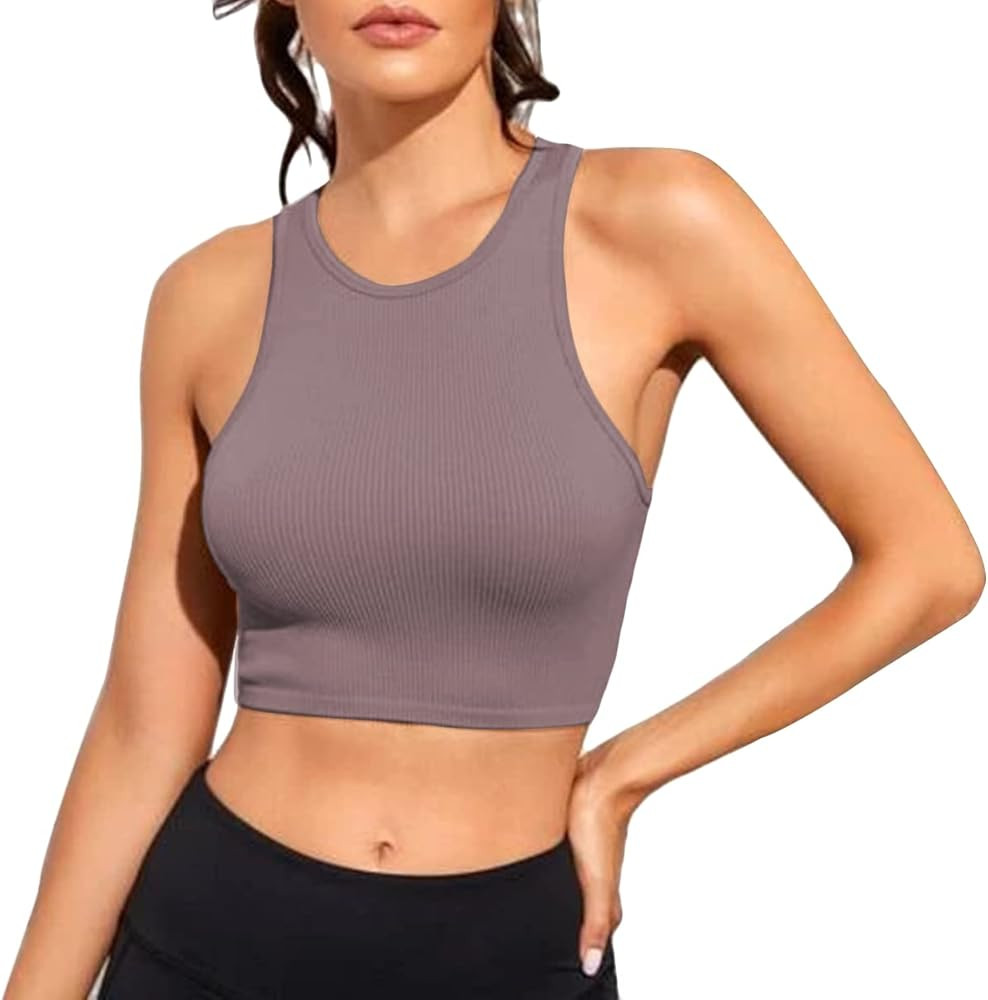 Inmarces Women's Tank Tops Ribbed Seamless Round Neck Workout Basic Tops | Amazon (US)