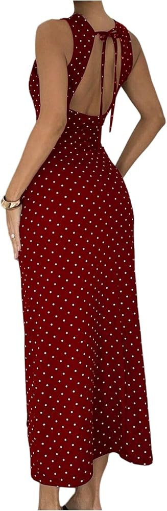 Verdusa Women's Polka Dots Backless Dress Sleeveless Going Out Long Dresses Brunch Outfits | Amazon (US)