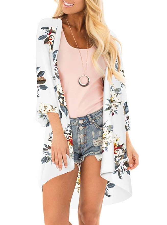 PINKMILLY Women's Floral Print Kimono Sheer Chiffon Loose Cardigan | Amazon (US)