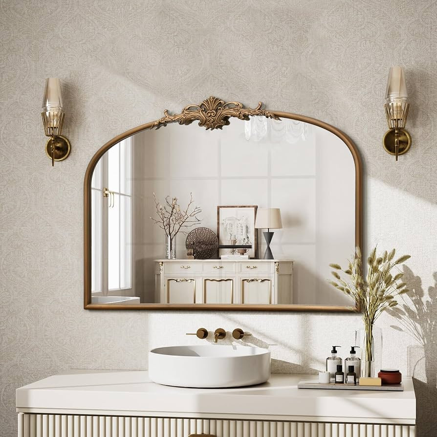 Besdomus Vintage Arched Gold Mirror: 32"x24" Large Gold Vintage Wall Mounted Mirror - Baroque Tra... | Amazon (US)