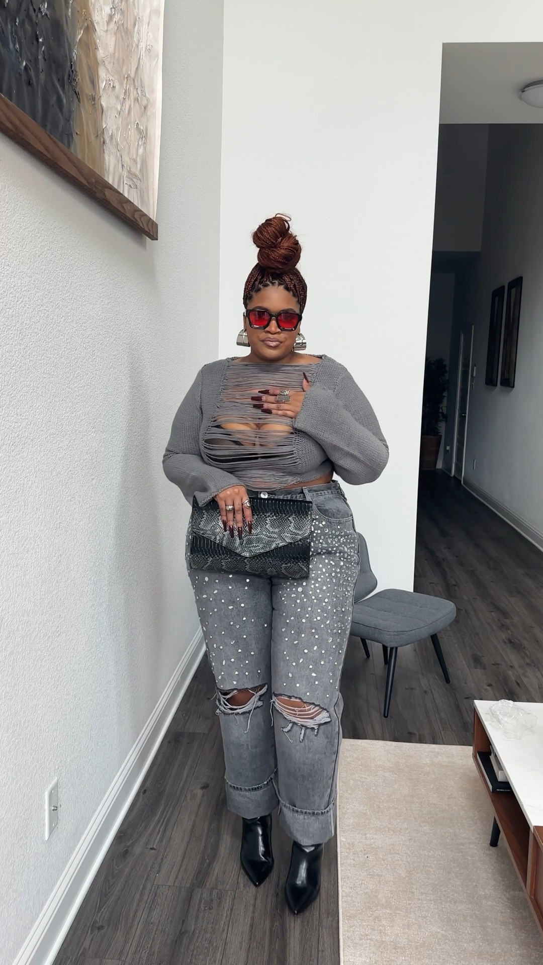 top & jeans fashionnova  

“Play It Cool Distressed Sweater” 1x
 “Razzle Dazzle Embellished Straight Leg Jeans” sz 18

clutch REALLY old, can’t remember 

#LTKBeauty #LTKPlusSize #LTKStyleTip