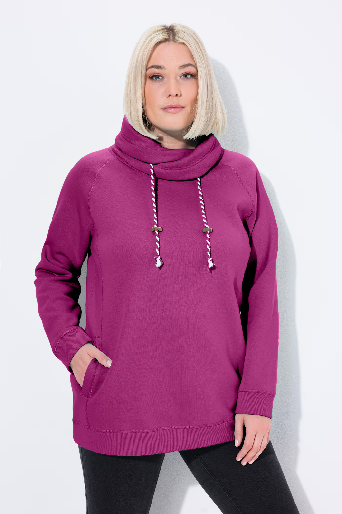 Drawstring Collar Long Sleeve Sweatshirt | Ulla Popken - US