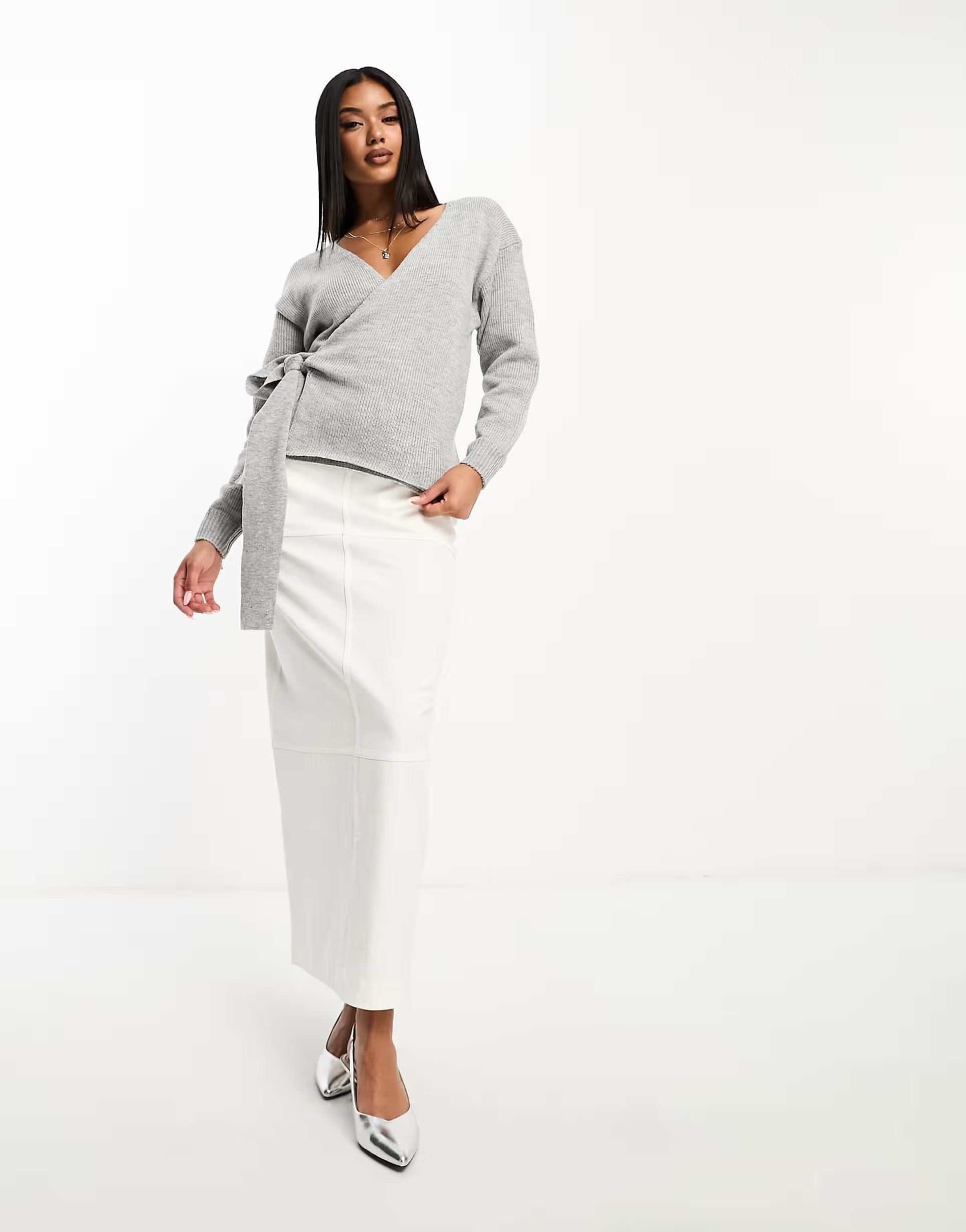 Glamorous wrap front sweater in gray heather knit | ASOS (Global)