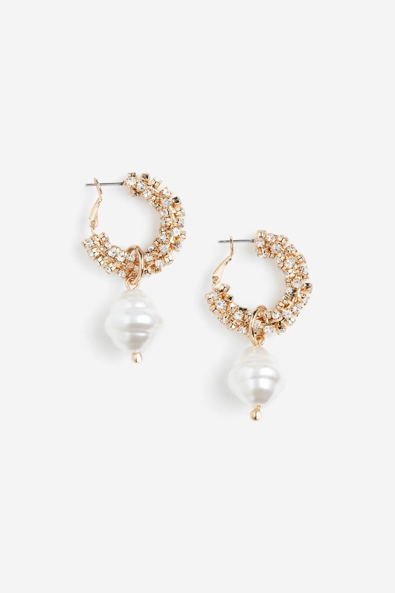 Pendant Hoop Earrings - Gold-colored/white - Ladies | H&M US | H&M (US + CA)