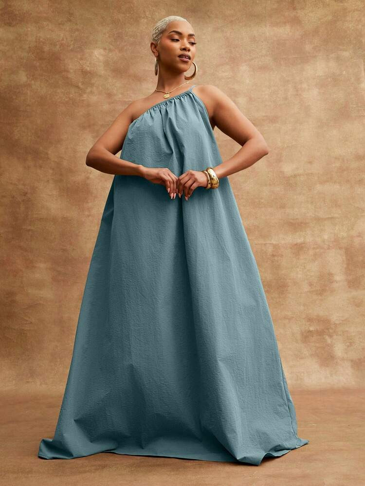 Vixey Woven Asymmetrical Single Strap Flowy Maxi Vacation Dress | SHEIN