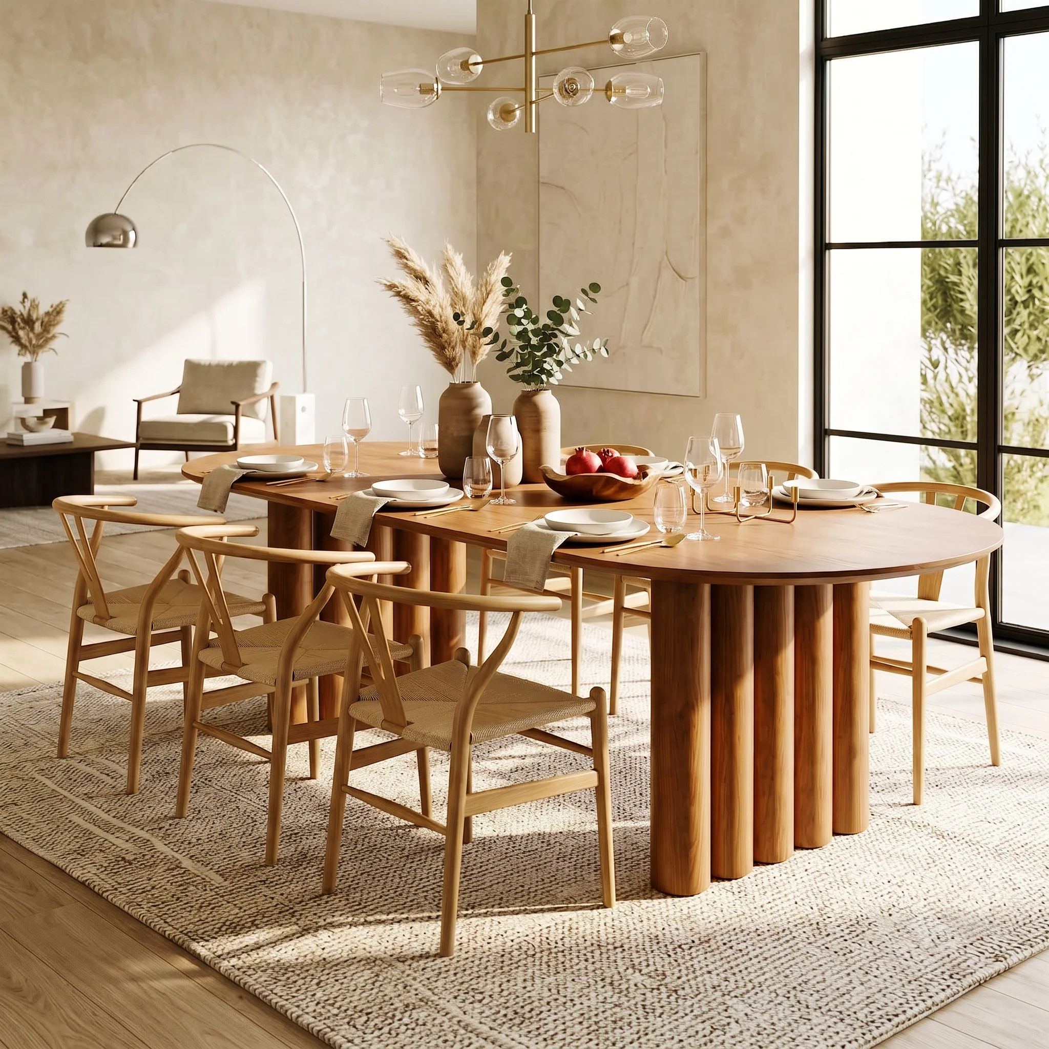 Timvorian 94.5" Oval Modern Wood Dining Table with Fluted Pedestal Base | Wayfair North America