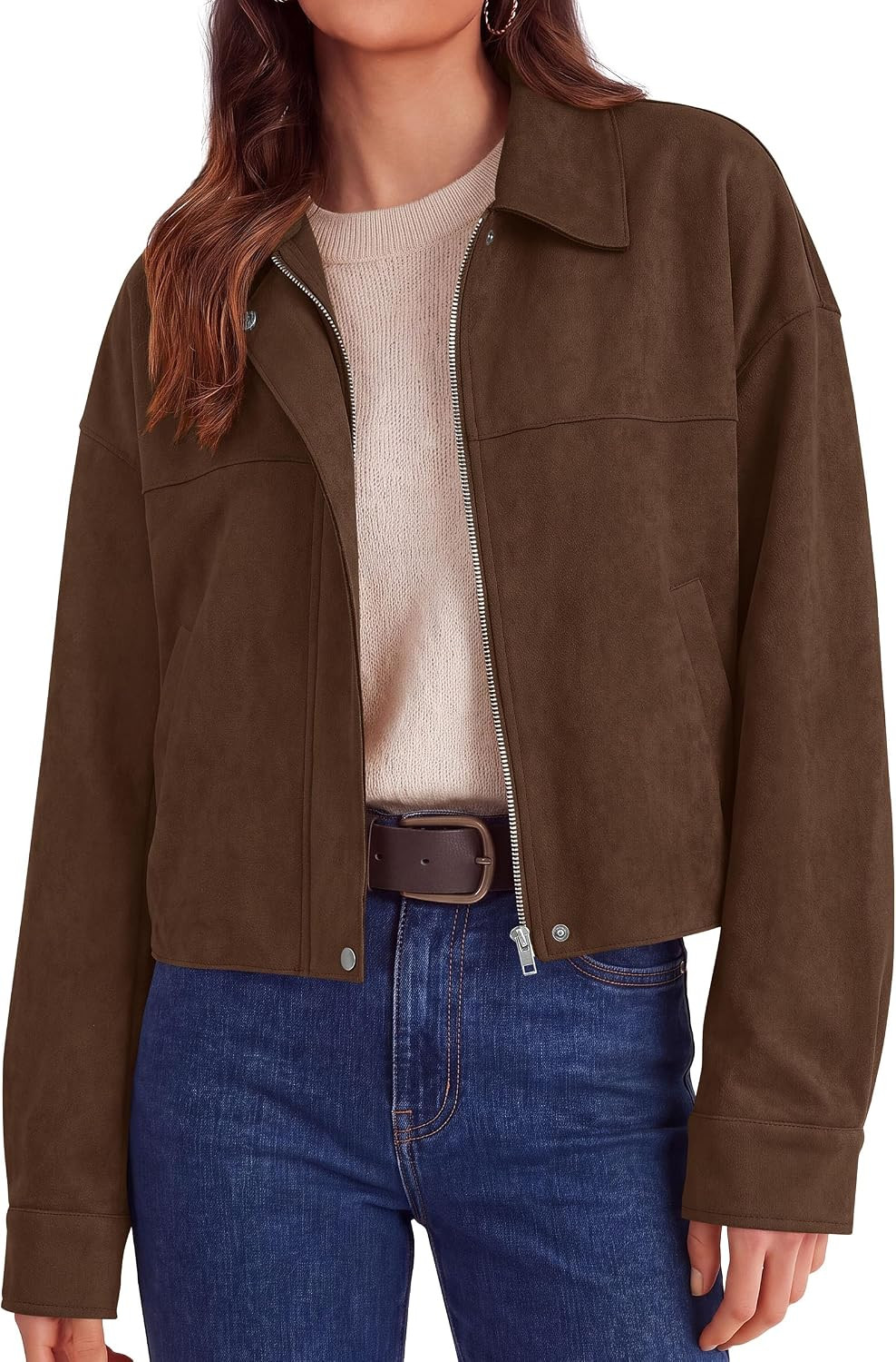 PRETTYGARDEN Women's Faux Suede Cropped Fall Jackets | Amazon (US)
