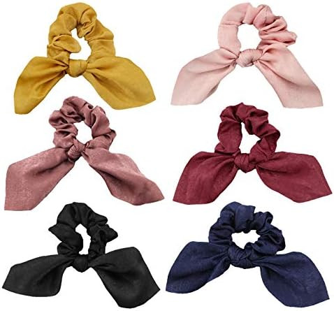 JIRIS 6 Pcs Satin Silk Hair Scrunchies Rabbit Bunny Ear Bow Bowknot Scrunchie Bobbles Elastic Hai... | Amazon (US)