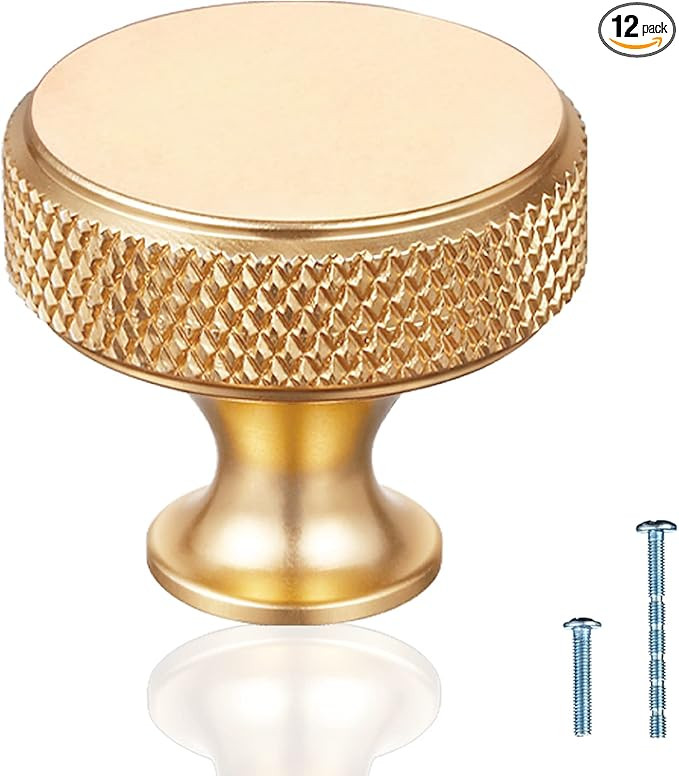 GTKHAAPPY Cabinet Knobs 12-Pack Gold Drawer Dresser Knobs Aluminum Knurled Kitchen Cabinet Knobs ... | Amazon (US)