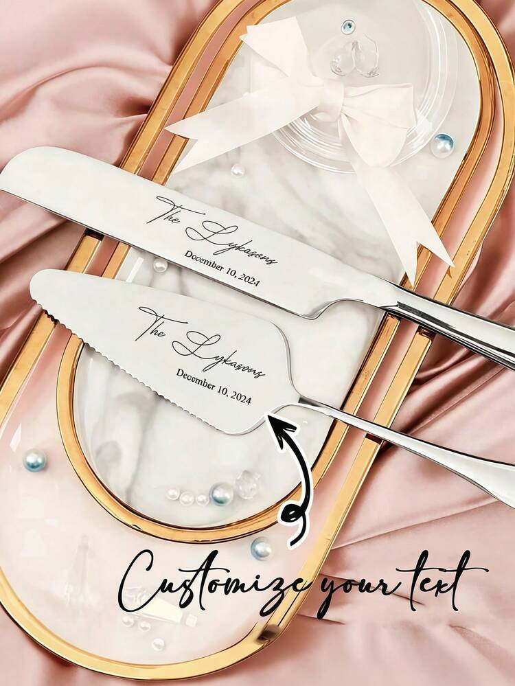 1pc/2pcs Custom Stainless Steel Cake Cutter Set, Wedding Cake Set, Suitable For Weddings, Birthdays, Anniversaries, Graduation Ceremonies, Bachelor Parties, Wedding Souvenirs, Multi-Functional, ,Anti-Mold,Ornamental,Exquisite,Stylish,High-Quality,Adorable,Modern,Custom,Unique,Personalized, | SHEIN