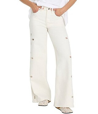Good American Good Waist High-Rise Palazzo Ankle Eyelet Denim Jeans - 4 | Dillard's