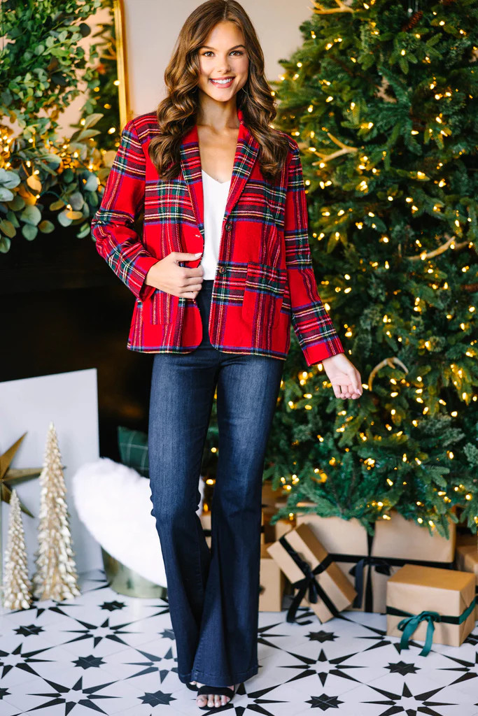 All I Want Red Tartan Plaid Blazer | The Mint Julep Boutique