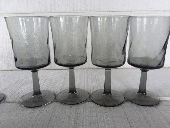 Vintage Wine Glasses Smoke Grey Pillar Optic Crystal wine | Etsy | Etsy (US)