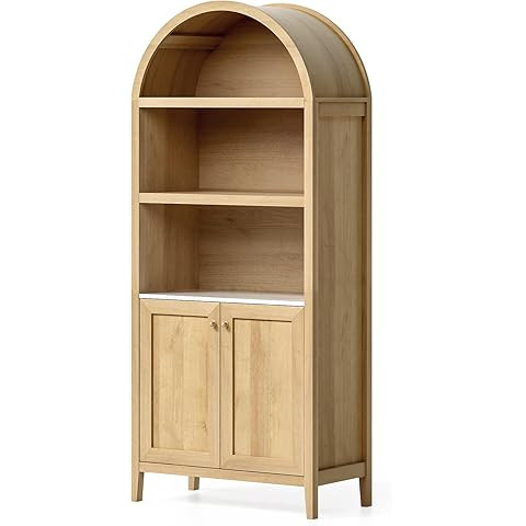 71" Tall Arched Cabinet, 5-Tier Kitchen Pantry Cabinet, Display Cabinets with Double Doors, Wood ... | Amazon (US)