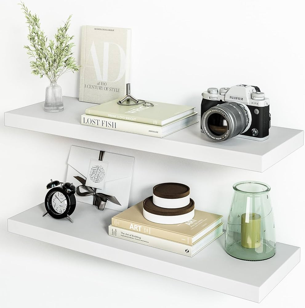 Fixwal Floating Shelves, Large 24 x 8in Bathroom Decor Wall Shelves, Bathroom Shelves Set of 2, w... | Amazon (US)