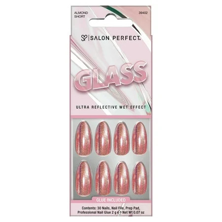 Salon Perfect Artificial Fake Press On Nails 383 Glass Light Pink Short Almond File Glue and Prep Pad Included 30 Nails | Walmart (US)