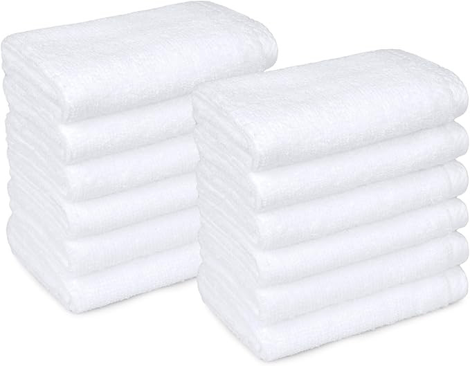 Amazon Basics Cotton Washcloths, Quick-Dry, 12" x 12", 12-Pack, White | Amazon (US)