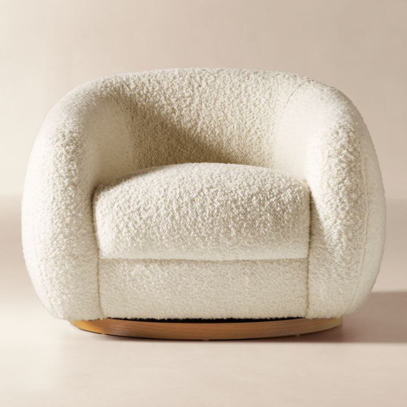 Laszlo Warm White Boucle Swivel Chair + Reviews | CB2 | CB2