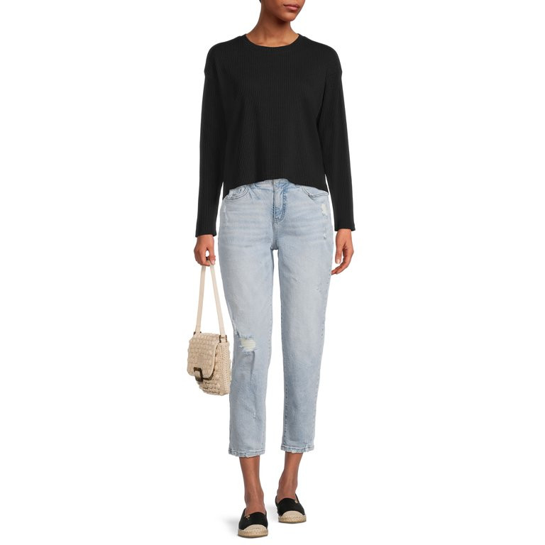 Time and Tru Knit Long Sleeve Crewneck Top - Walmart.com | Walmart (US)