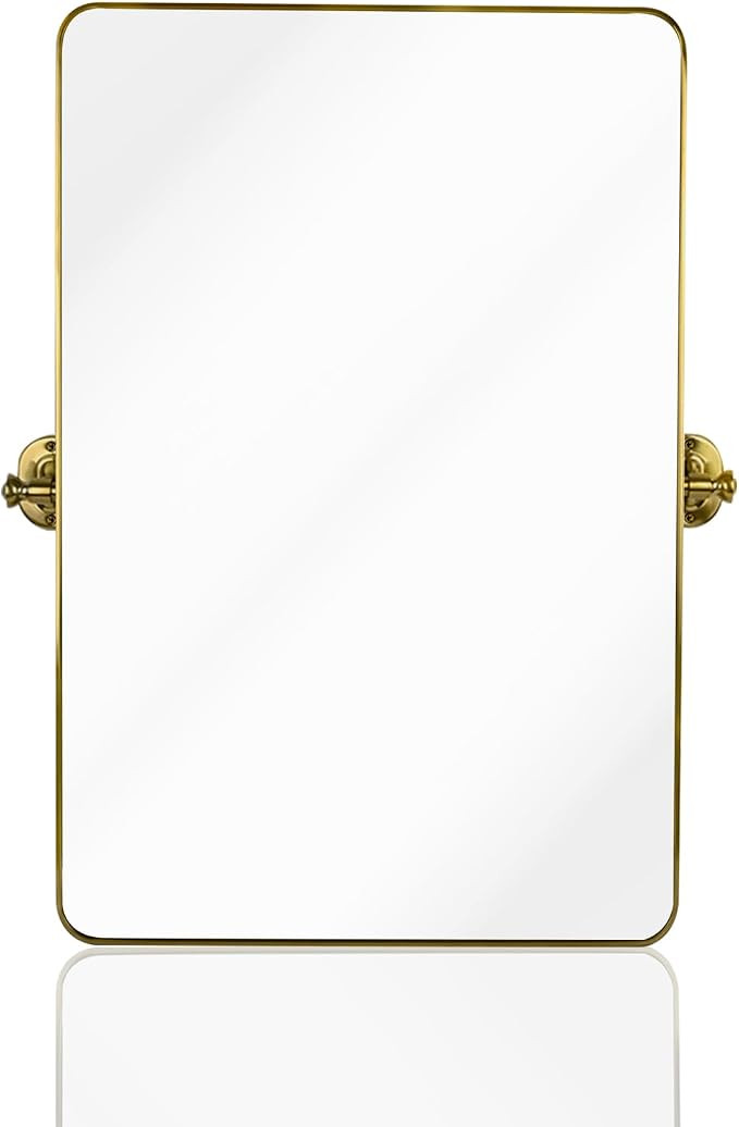 20"×30" Gold Pivot Bathroom Mirror for Wall Tilt Vanity Mirror Modern Rectangle Stainless Steel ... | Amazon (US)