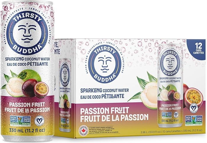 THIRSTY BUDDHA Sparkling Coconut Water with Passion Fruit, No Added Sugar, Pure Coco Drink, Natur... | Amazon (CA)
