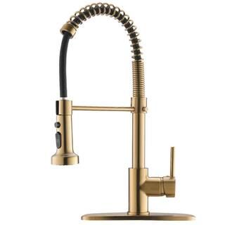Boyel Living Contemporary Single-Handle Gooseneck Pull-Down Sprayer Kitchen Faucet in Brushed Gol... | The Home Depot