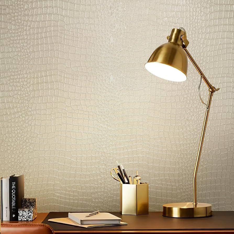 JiffDiff 19.7 Ft x 17.7'' Wallpaper Lavish Champagne Gold Wallpaper Textured Wallpaper Crocodile ... | Amazon (US)