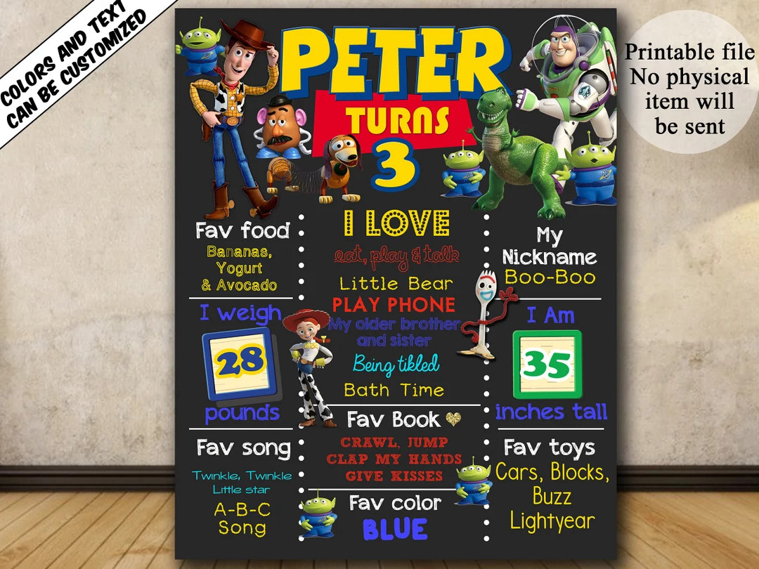 Printable Toy Story First Birthday chalkboard sign poster, 1st b-day banner, 1st Birthday chalk b... | Etsy (US)